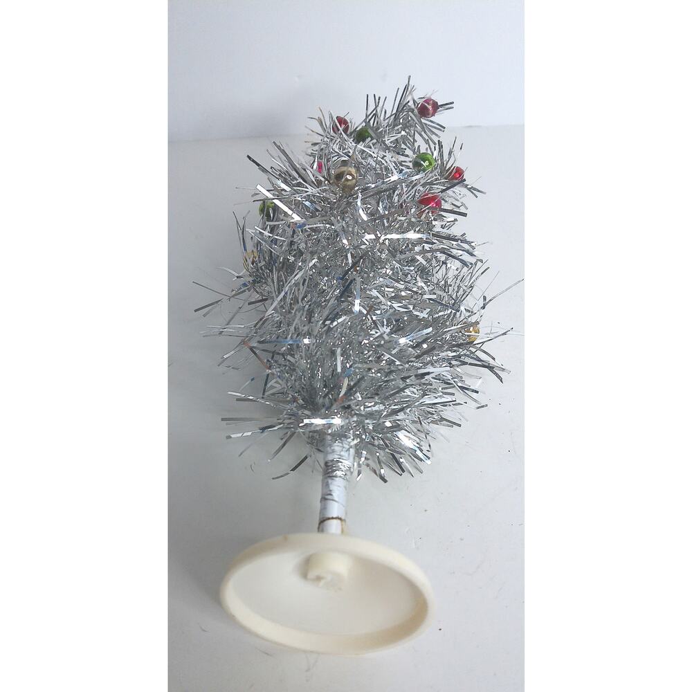 Vintage Silver Aluminum Tabletop Feather Tree With Mercury Ball Ornaments - Picture 3 of 7